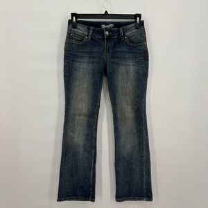 Wrangler Women Boot Cut Jeans Medium Wash Low Rise Stretch Y2K Size 3/4x30 Denim